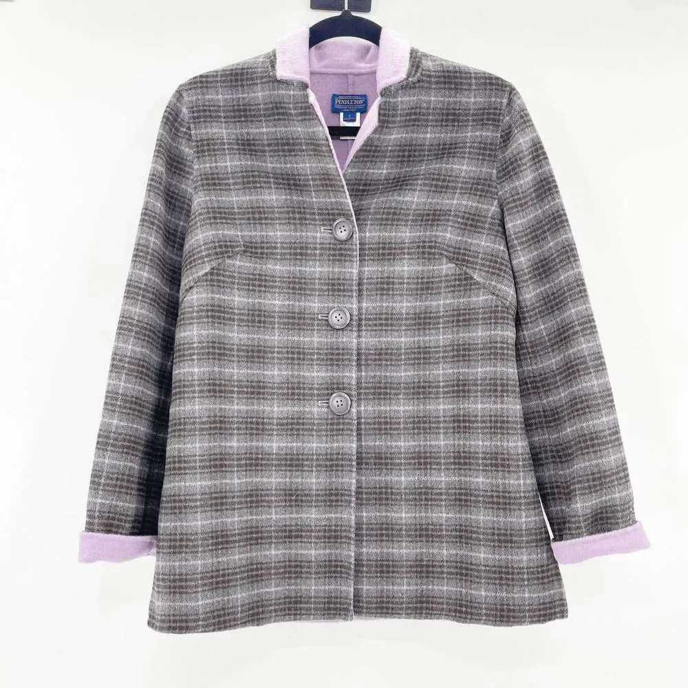 NWT Pendleton Purple Plaid Peacoat Jacket Women's Size S